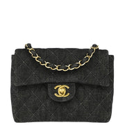 Chanel 1997-1999 Black Denim Mini Classic Square Flap Shoulder Bag 17