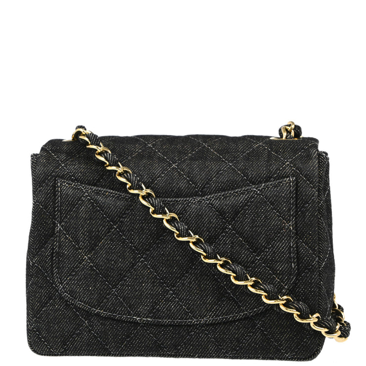 Chanel 1997-1999 Black Denim Mini Classic Square Flap Shoulder Bag 17