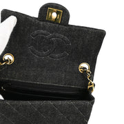 Chanel 1997-1999 Black Denim Mini Classic Square Flap Shoulder Bag 17