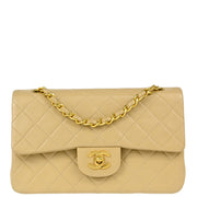 Chanel 1989-1991 Beige Lambskin Small Classic Double Flap Shoulder Bag