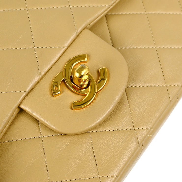 Chanel 1989-1991 Beige Lambskin Small Classic Double Flap Shoulder Bag