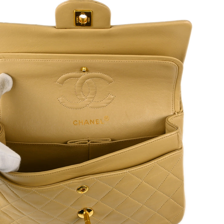 Chanel 1989-1991 Beige Lambskin Small Classic Double Flap Shoulder Bag