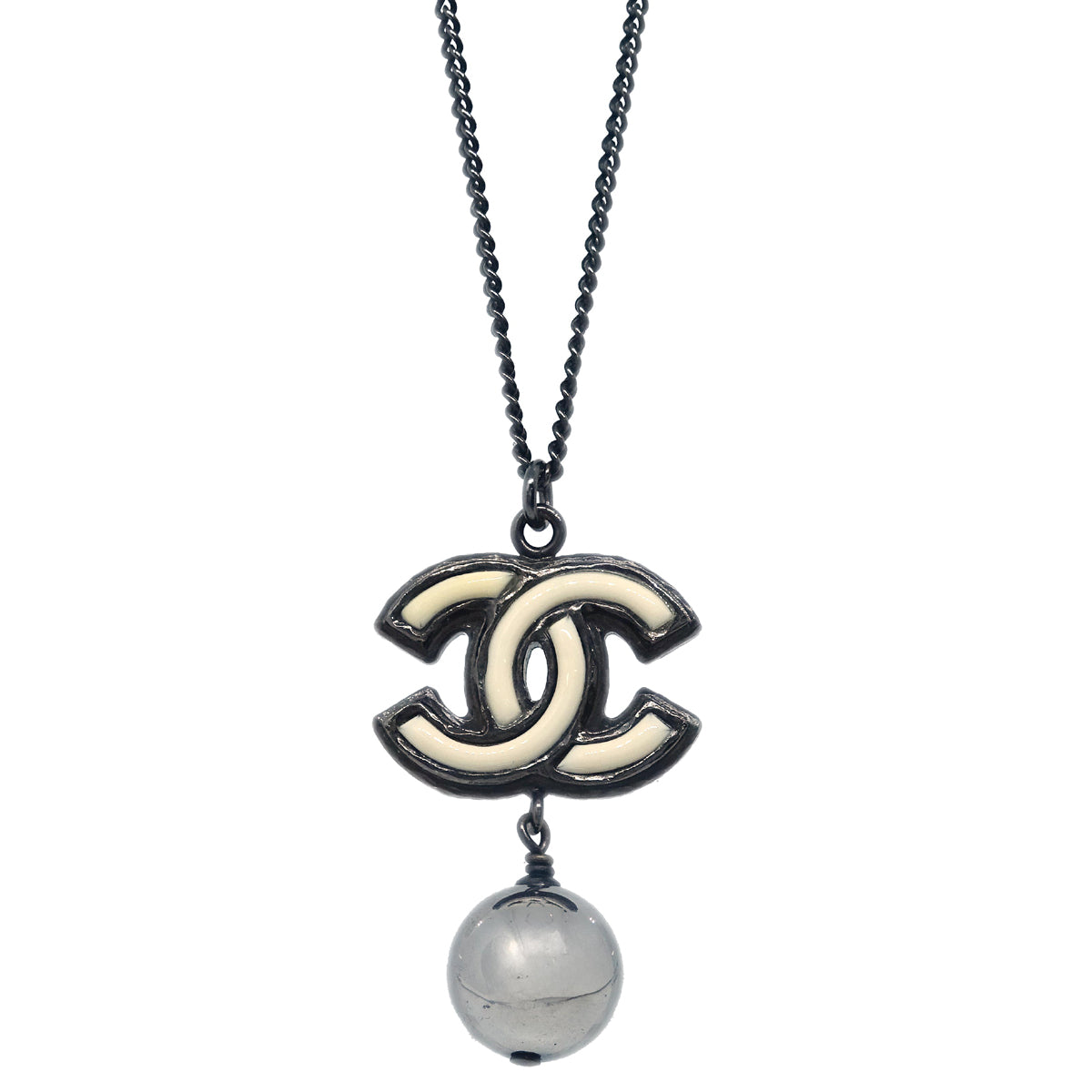 Chanel Chain Necklace Silver Black B13B