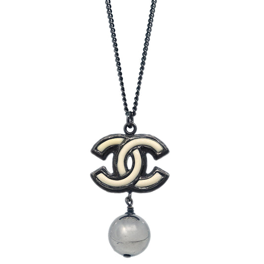 Chanel Chain Necklace Silver Black B13B