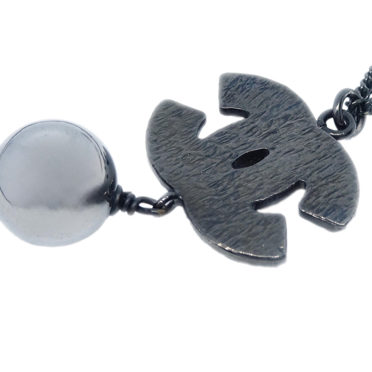 Chanel Chain Necklace Silver Black B13B