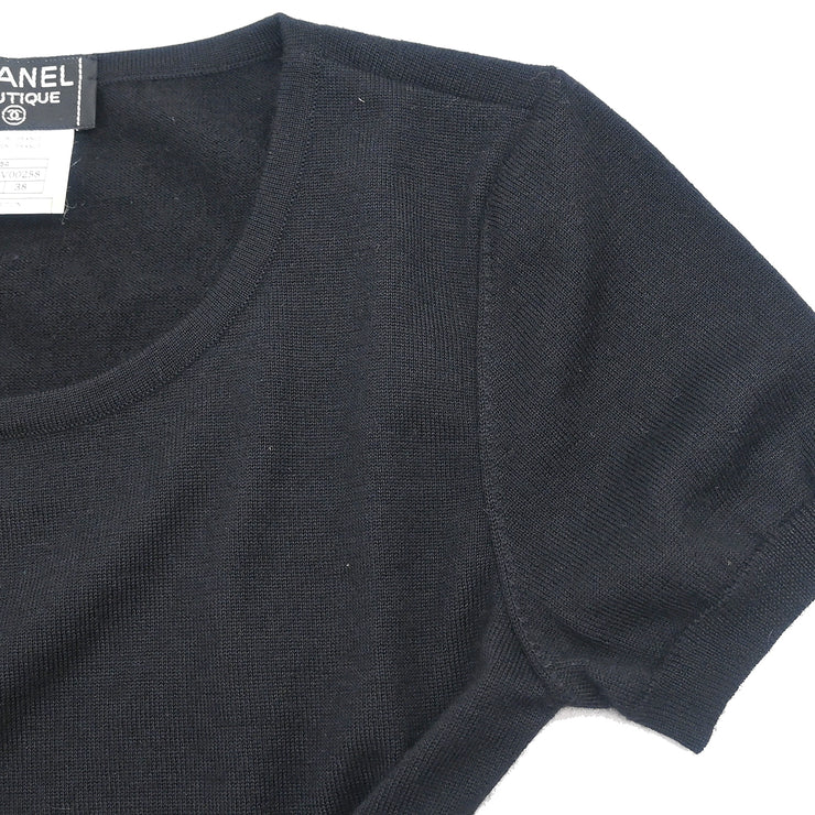 Chanel 1995 Short Sleeve Sweater Knit Top Black #38