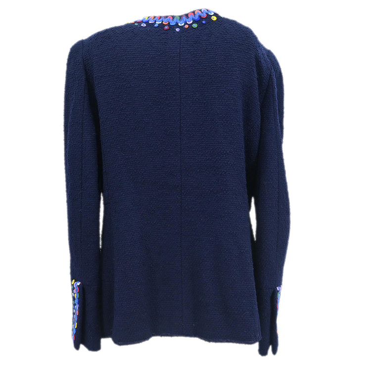 Chanel 1997 Collarless Zip Up Jacket Navy #44