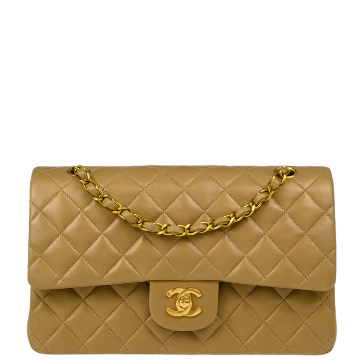 Chanel 1994-1996 Beige Lambskin Medium Classic Double Flap Shoulder Bag