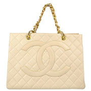 Chanel 1997-1999 White Caviar Chain Tote Handbag