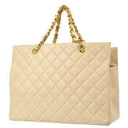 Chanel 1997-1999 White Caviar Chain Tote Handbag