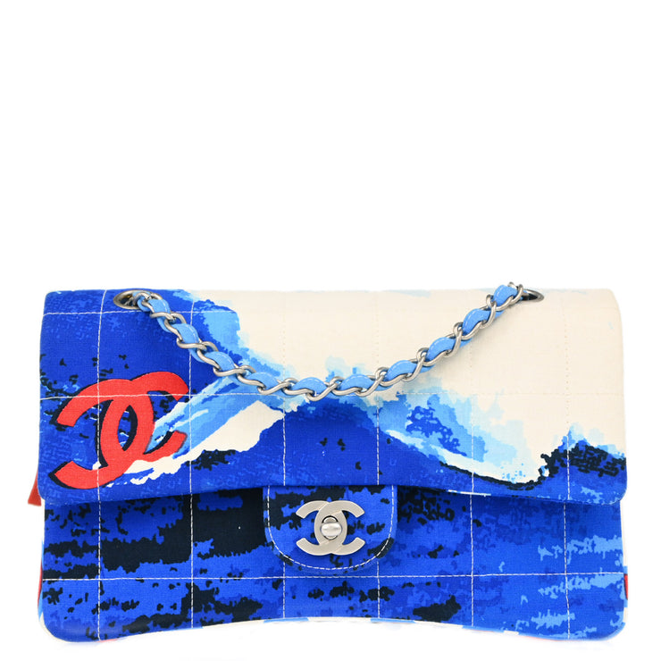 Chanel Blue Canvas Surf Line Choco Bar Shoulder Bag