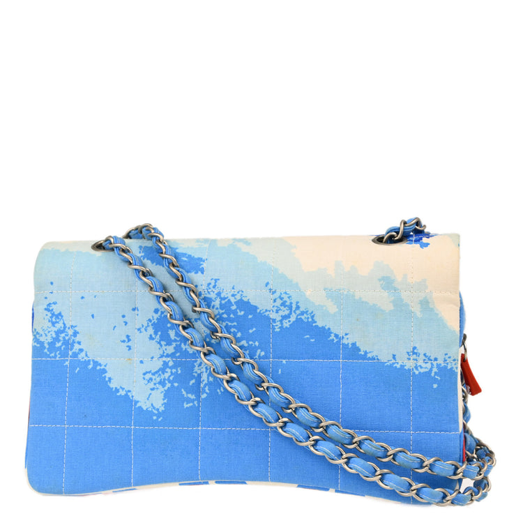 Chanel Blue Canvas Surf Line Choco Bar Shoulder Bag