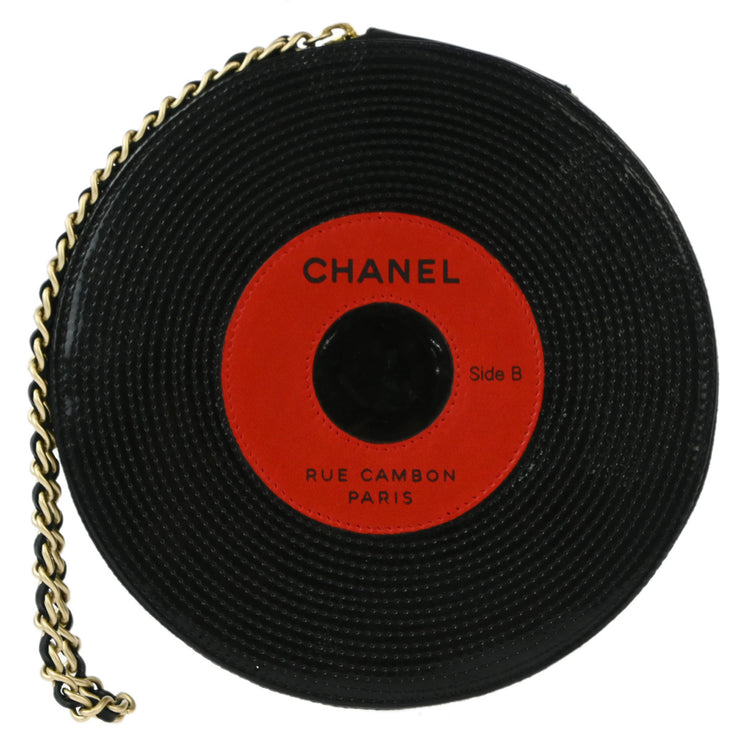 Chanel 2003-2004 Black Patent Leather Record Clutch Bag