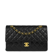 Chanel 1997-1999 Black Lambskin Medium Classic Double Flap Shoulder Bag