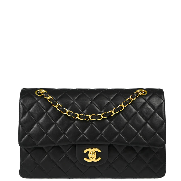 Chanel 1997-1999 Black Lambskin Medium Classic Double Flap Shoulder Bag