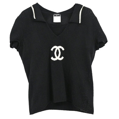 Chanel 2001 Short Sleeve Sweater Knit Top Black #40