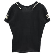 Chanel 2001 Short Sleeve Sweater Knit Top Black #40