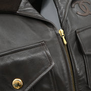 Chanel Zip Up Leather Jacket Brown