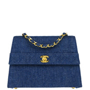 Chanel 1989-1991 Blue Denim Straight Flap Shoulder Bag