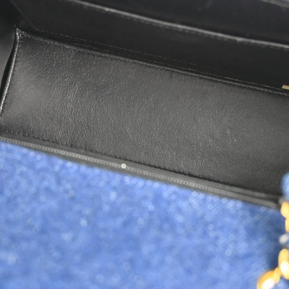 Chanel 1989-1991 Blue Denim Straight Flap Shoulder Bag