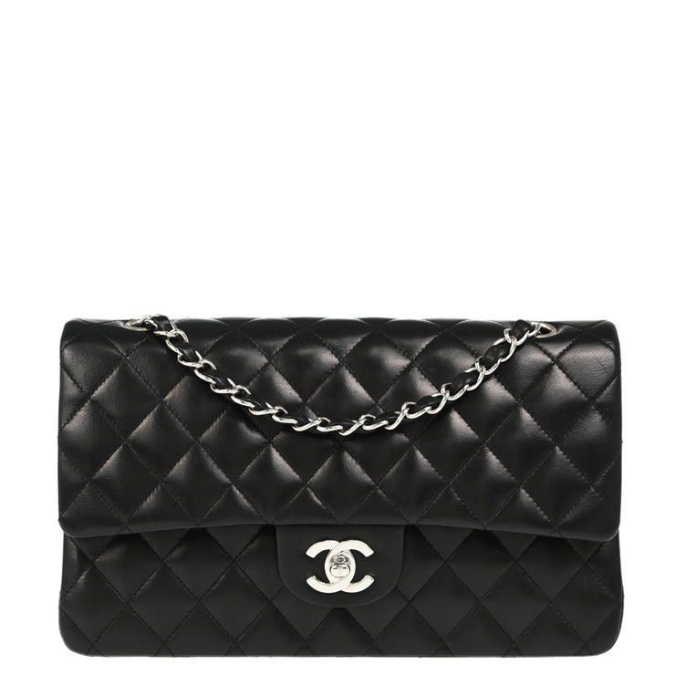 Chanel 2005-2006 Black Lambskin Medium Classic Double Flap Shoulder Bag