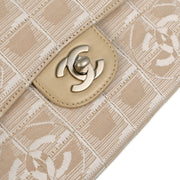 Chanel 2001-2003 Beige Jacquard Nylon Travel Line Single Flap Shoulder Bag