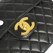 Chanel 1994-1996 Black Lambskin Jumbo Classic Flap Shoulder Bag