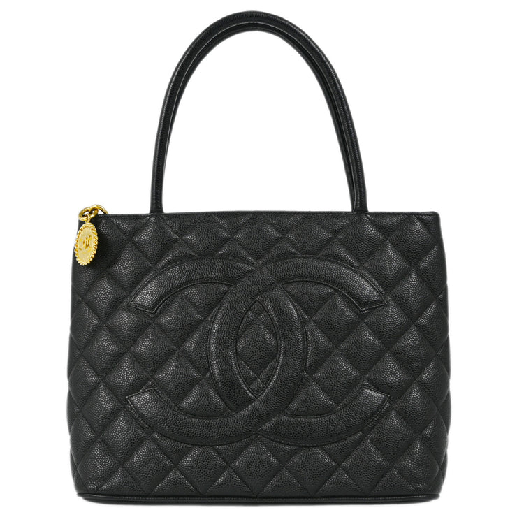 Chanel 2001-2003 Black Caviar Medallion Tote Handbag