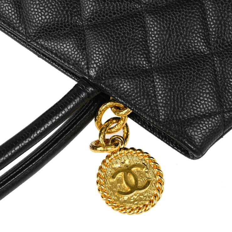 Chanel 2001-2003 Black Caviar Medallion Tote Handbag