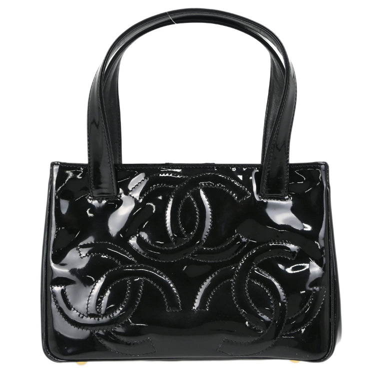 Chanel 2004-2005 Black Patent Leather Triple CC Handbag