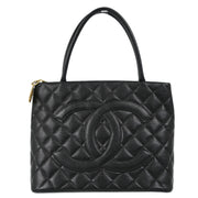 Chanel 2001-2003 Black Caviar Medallion Tote Handbag