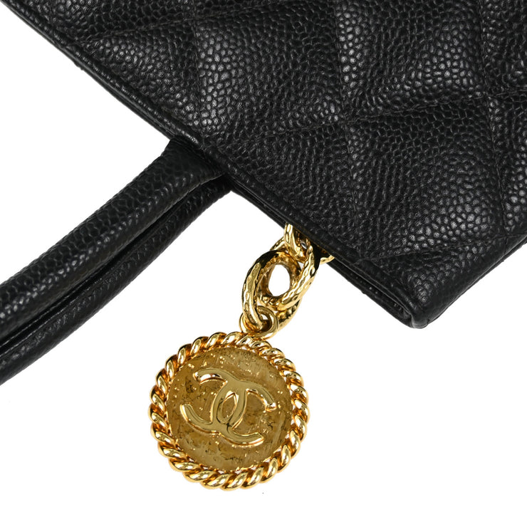 Chanel 2001-2003 Black Caviar Medallion Tote Handbag