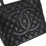 Chanel 2001-2003 Black Caviar Medallion Tote Handbag