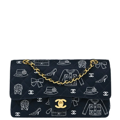 Chanel 2001-2003 Navy Canvas Medium Classic Double Flap Shoulder Bag