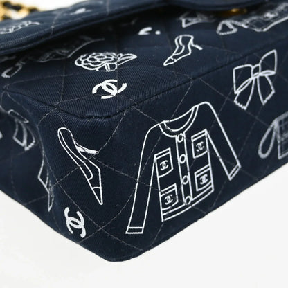 Chanel 2001-2003 Navy Canvas Medium Classic Double Flap Shoulder Bag