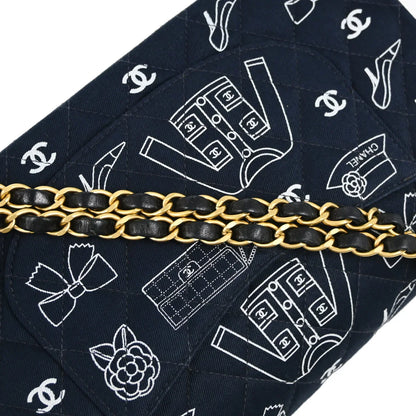 Chanel 2001-2003 Navy Canvas Medium Classic Double Flap Shoulder Bag