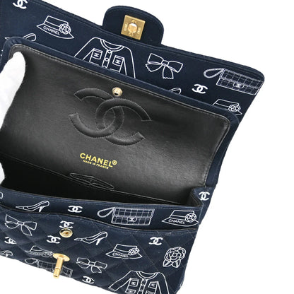 Chanel 2001-2003 Navy Canvas Medium Classic Double Flap Shoulder Bag
