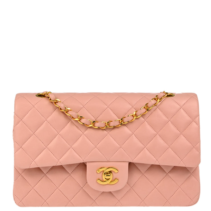 Chanel 1991-1994 Pink Lambskin Medium Classic Double Flap Shoulder Bag