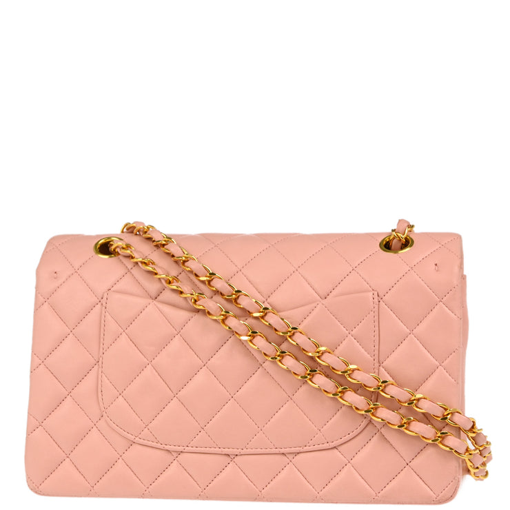 Chanel 1991-1994 Pink Lambskin Medium Classic Double Flap Shoulder Bag