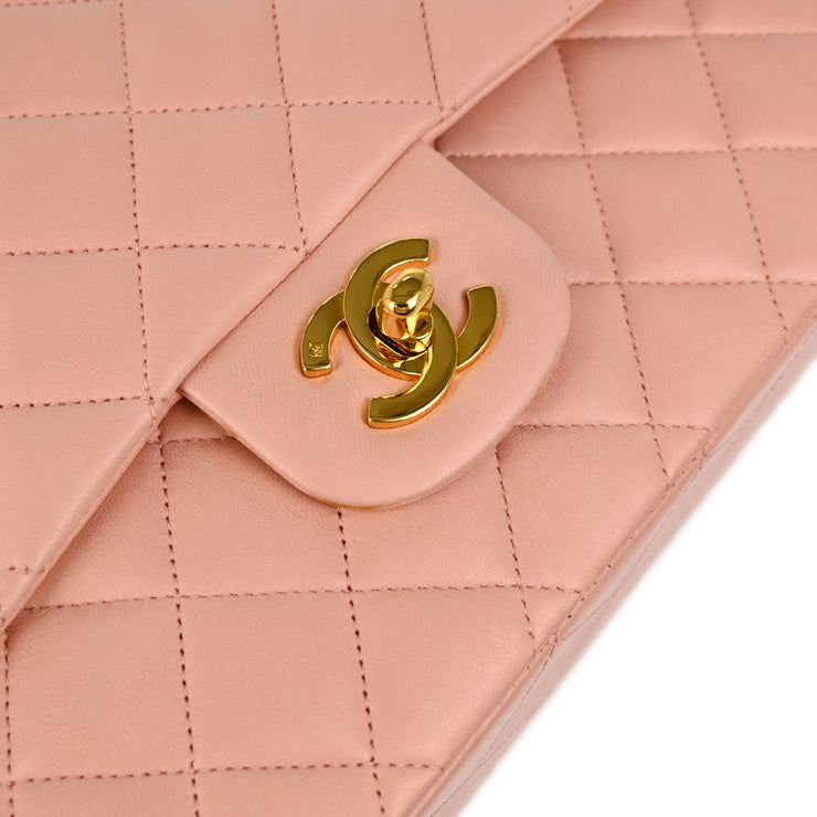 Chanel 1991-1994 Pink Lambskin Medium Classic Double Flap Shoulder Bag