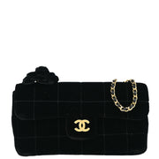 Chanel 2000-2001 Black Velvet Choco Bar Camellia Shoulder Bag