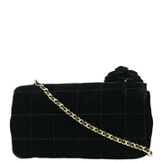 Chanel 2000-2001 Black Velvet Choco Bar Camellia Shoulder Bag