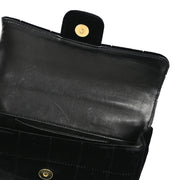 Chanel 2000-2001 Black Velvet Choco Bar Camellia Shoulder Bag