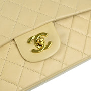 Chanel 1994-1996 Beige Lambskin Medium Classic Double Flap Shoulder Bag