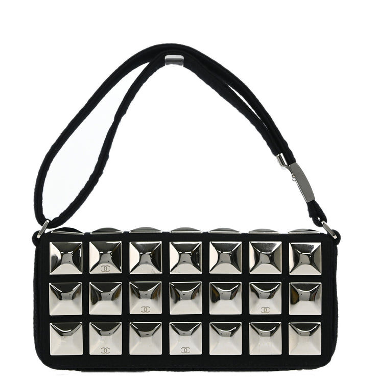 Chanel 2003-2004 Black Cotton Ice Cube Shoulder Bag