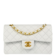 Chanel White Lambskin Small Classic Double Flap Shoulder Bag