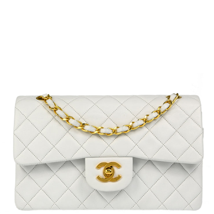 Chanel White Lambskin Small Classic Double Flap Shoulder Bag