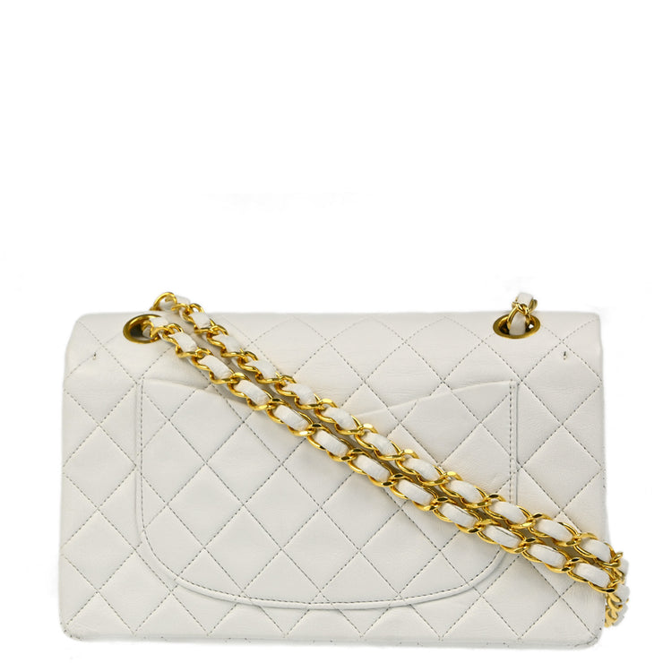 Chanel White Lambskin Small Classic Double Flap Shoulder Bag