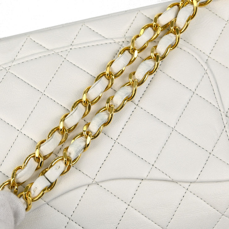 Chanel White Lambskin Small Classic Double Flap Shoulder Bag