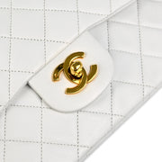 Chanel White Lambskin Small Classic Double Flap Shoulder Bag